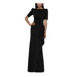 XSCAPE Womens Black Draped Tulip Skirt Elbow Sleeve Full-Length Gown Dress 16